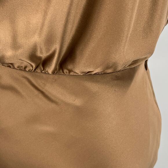 THE SEI Off The Shoulder Silk Maxi Dress Women 2 Brown Satin Cowl Neck Side Slit - Picture 14 of 16